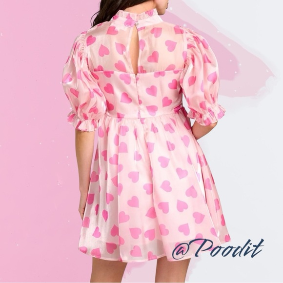 PEACH LOVE CALIFORNIA puff sleeve mock neck mini dress S M L - Picture 4 of 12
